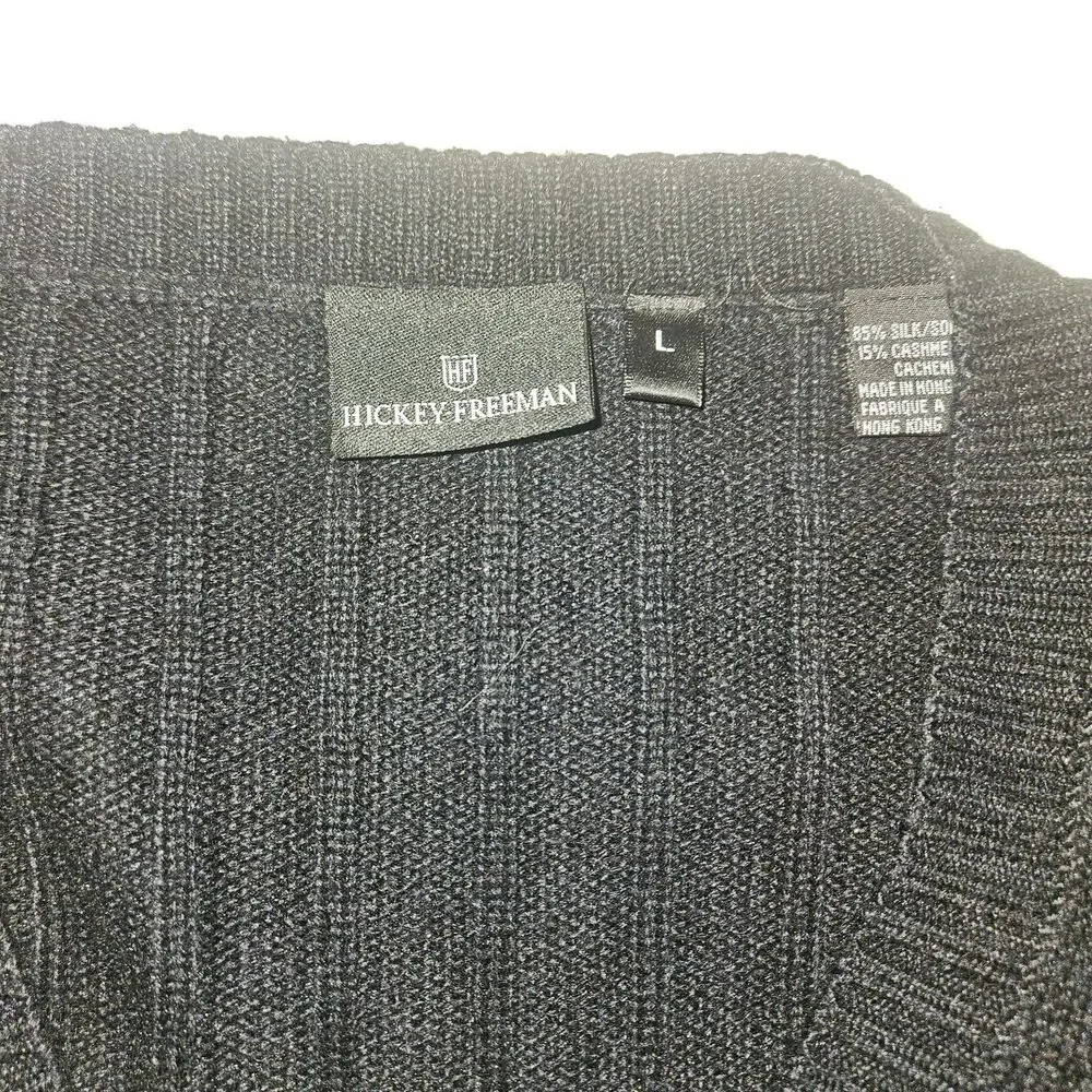 Hickey-Freeman Golf Silk Cashmere Sleeveless Knit Sweater Vest Black L Preppy